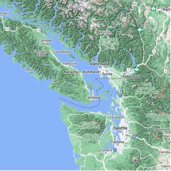 basemap 480 by 480 kms centered on station CVOO at NORTH COWICHAN BC