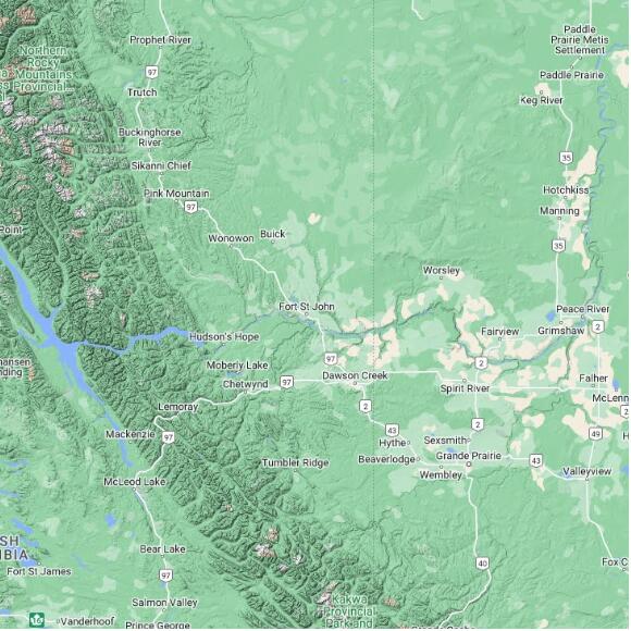 basemap 480 by 480 kms centered on station CVSJ at FORT ST JOHN AIRPORT BC