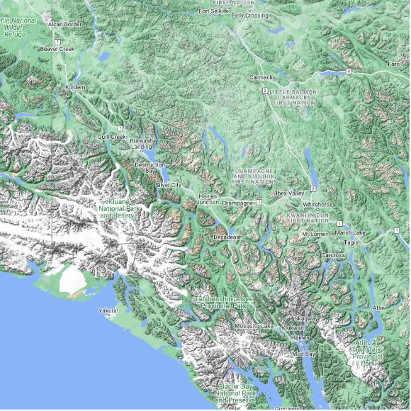 basemap 480 by 480 kms centered on station CWHT at HAINES JUNCTION YT