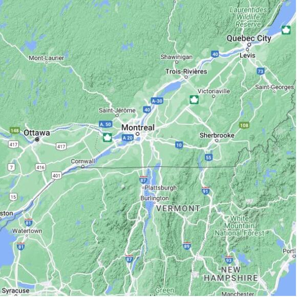 basemap 480 by 480 kms centered on station CWIZ at L'ACADIE QC