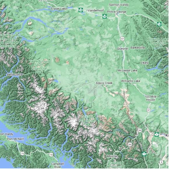basemap 480 by 480 kms centered on station CWPU at PUNTZI MOUNTAIN AIRPORT (AUT) BC