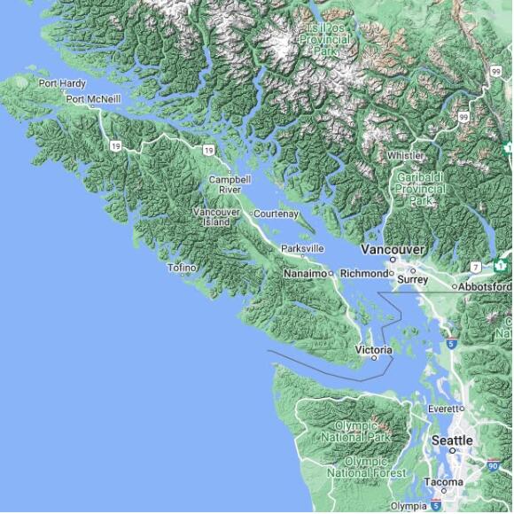 basemap 480 by 480 kms centered on station CWQC at PORT ALBERNI AIRPORT (AUT) BC