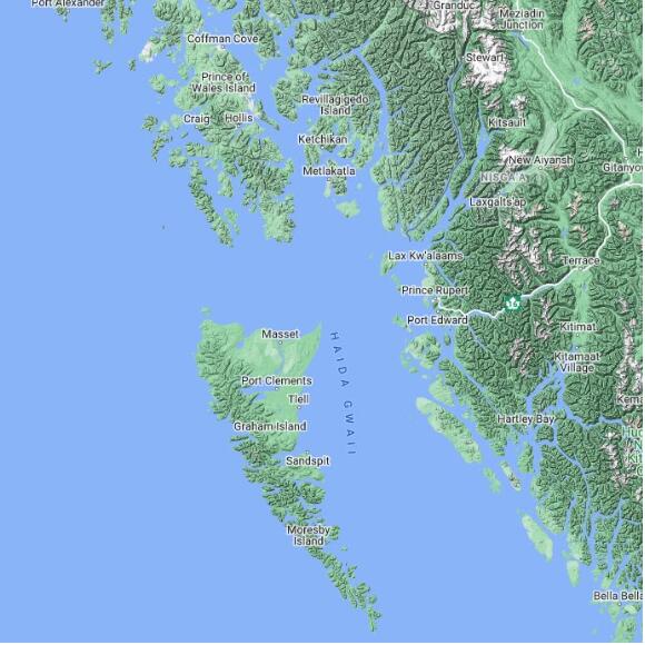 basemap 480 by 480 kms centered on station CWRO at ROSE SPIT (AUT) BC