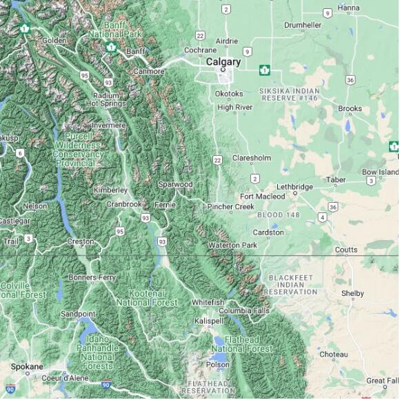 basemap 480 by 480 kms centered on station CWRT at CROWSNEST AB