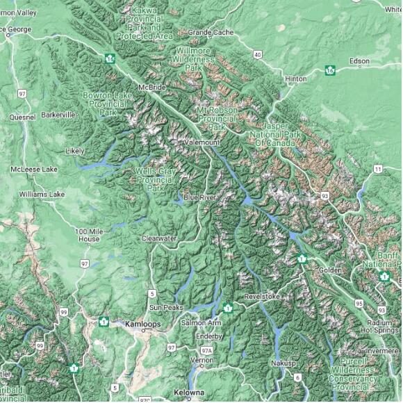 basemap 480 by 480 kms centered on station CWSV at BLUE RIVER CS BC