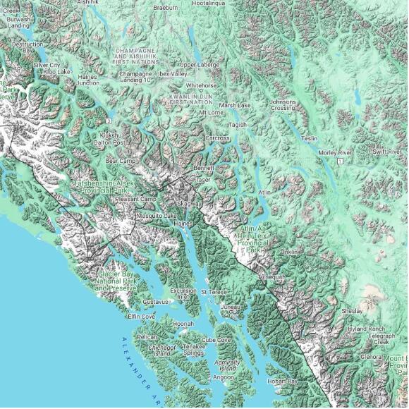 basemap 480 by 480 kms centered on station PKCCBA4C38A at Bennett BC