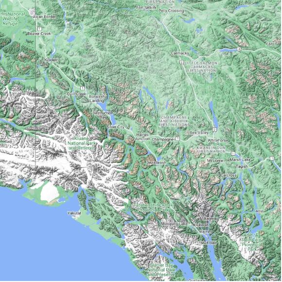basemap 480 by 480 kms centered on station YTFHJF at Haines Junction YT