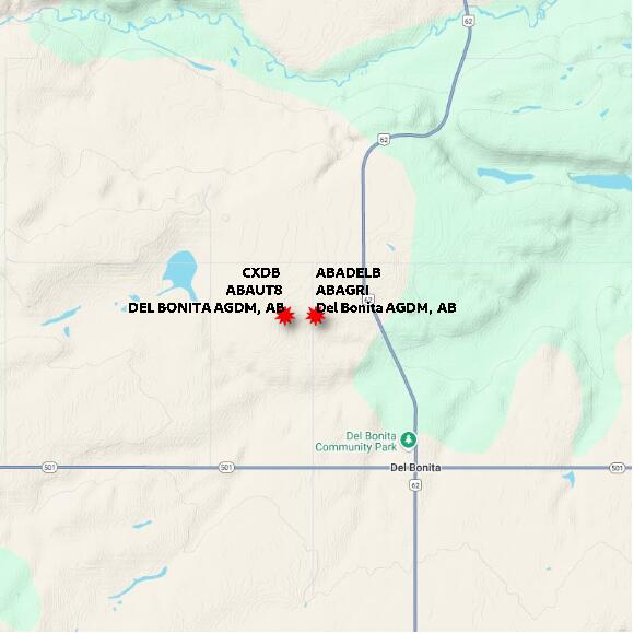 map at zoomlvl 10x10 kilometres for Del Bonita AGDM