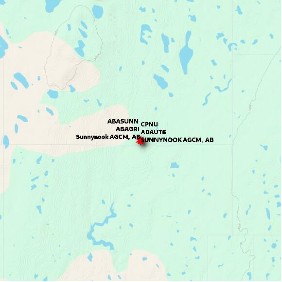 map at zoomlvl 10x10 kilometres for Sunnynook AGCM
