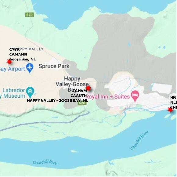 map at zoomlvl 10x10 kilometres for HAPPY VALLEY - GOOSE BAY