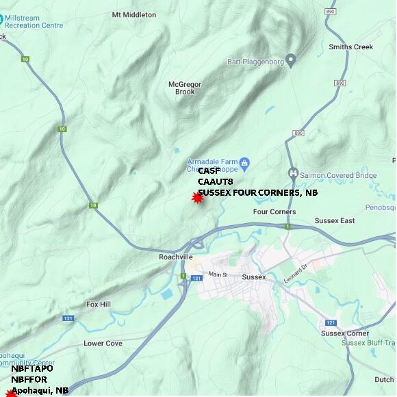 map at zoomlvl 10x10 kilometres for SUSSEX FOUR CORNERS