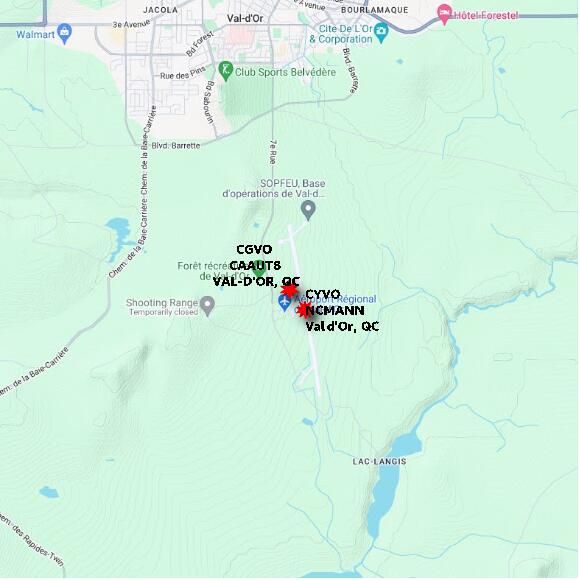map at zoomlvl 10x10 kilometres for VAL-D'OR