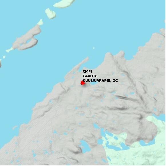 map at zoomlvl 10x10 kilometres for KUUJJUARAPIK