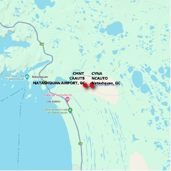 map at zoomlvl 10x10 kilometres for NATASHQUAN AIRPORT