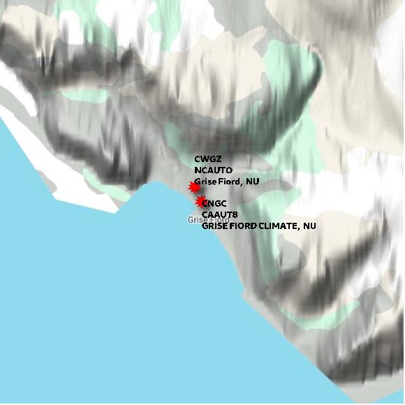 map at zoomlvl 10x10 kilometres for GRISE FIORD CLIMATE