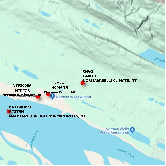 map at zoomlvl 10x10 kilometres for NORMAN WELLS CLIMATE