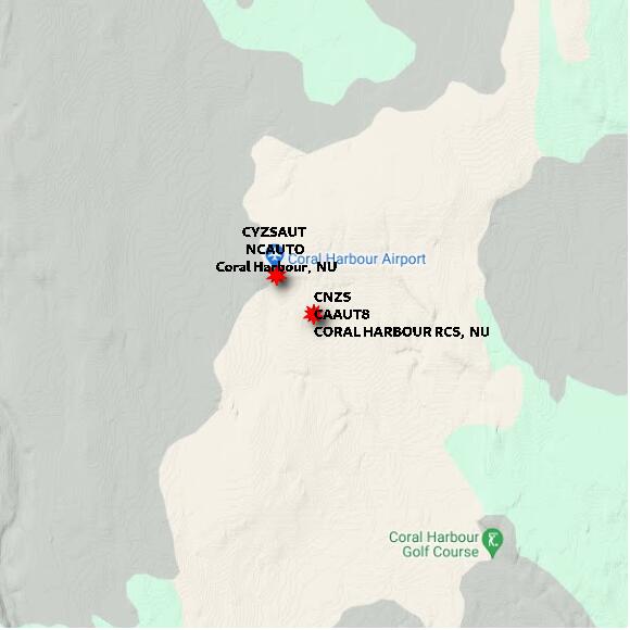 map at zoomlvl 10x10 kilometres for CORAL HARBOUR RCS