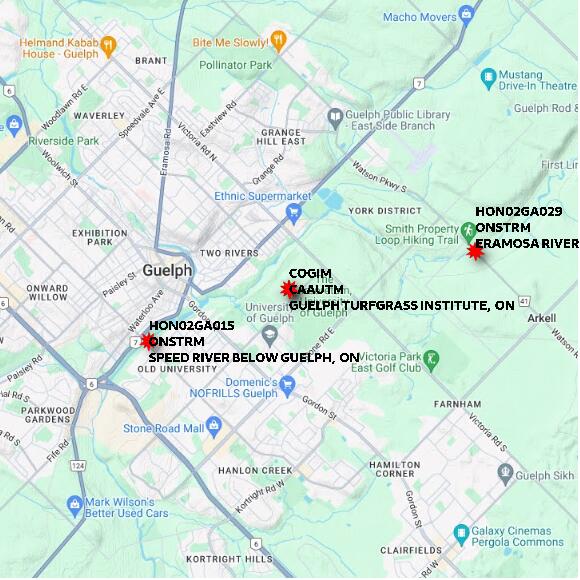 map at zoomlvl 10x10 kilometres for GUELPH TURFGRASS INSTITUTE