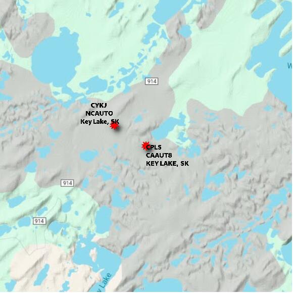 map at zoomlvl 10x10 kilometres for KEY LAKE