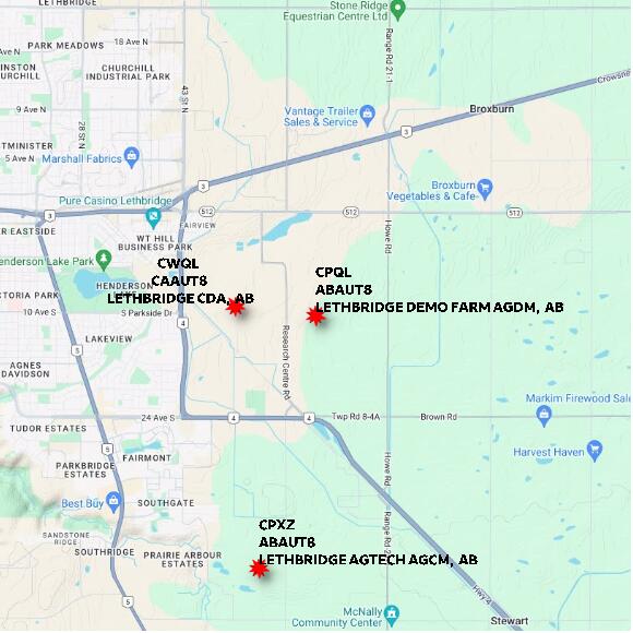 map at zoomlvl 10x10 kilometres for LETHBRIDGE DEMO FARM AGDM