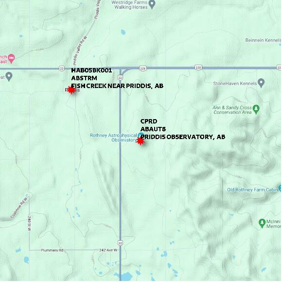 map at zoomlvl 10x10 kilometres for PRIDDIS OBSERVATORY