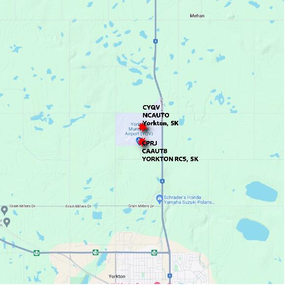 map at zoomlvl 10x10 kilometres for YORKTON RCS