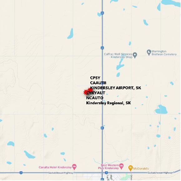 map at zoomlvl 10x10 kilometres for KINDERSLEY AIRPORT