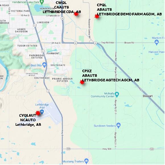 map at zoomlvl 10x10 kilometres for LETHBRIDGE AGTECH AGCM