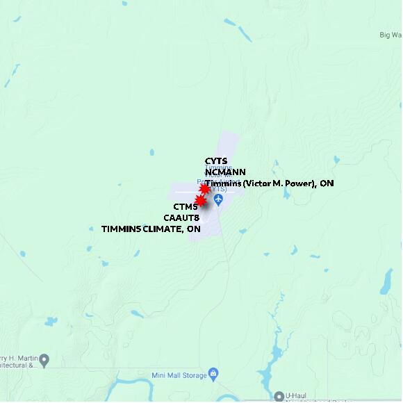 map at zoomlvl 10x10 kilometres for TIMMINS CLIMATE