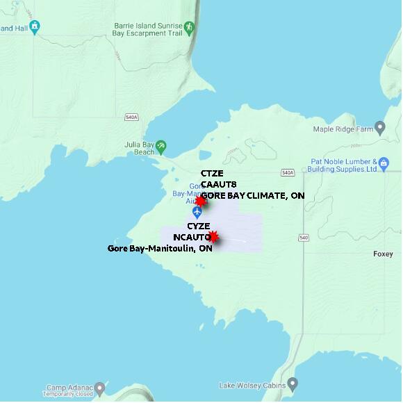 map at zoomlvl 10x10 kilometres for GORE BAY CLIMATE