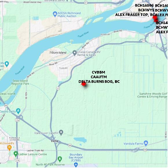 map at zoomlvl 10x10 kilometres for DELTA BURNS BOG