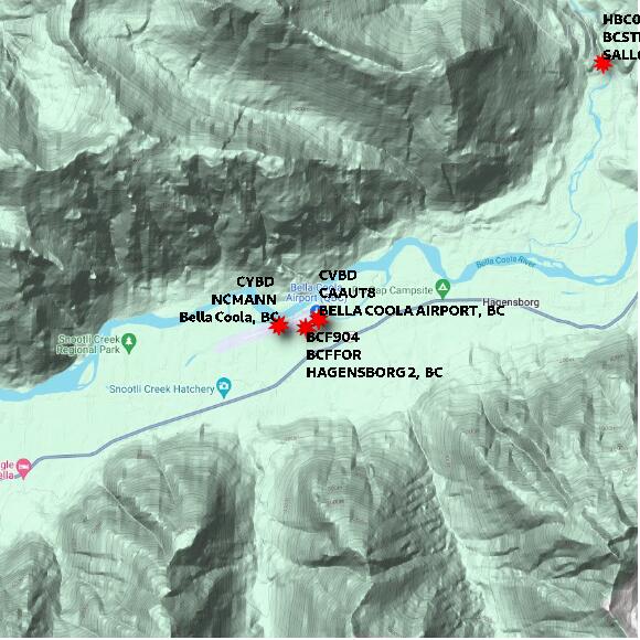 map at zoomlvl 10x10 kilometres for BELLA COOLA AIRPORT