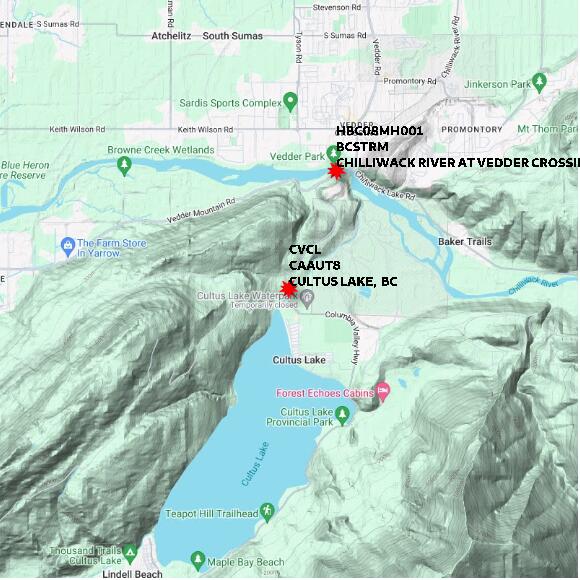 map at zoomlvl 10x10 kilometres for CULTUS LAKE