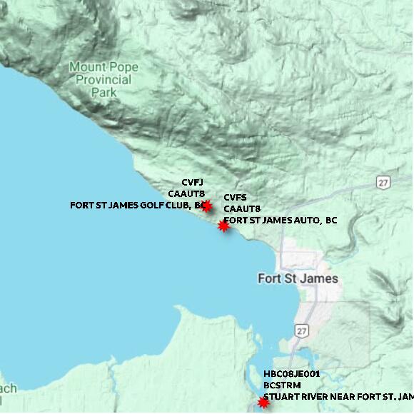 map at zoomlvl 10x10 kilometres for FORT ST JAMES GOLF CLUB
