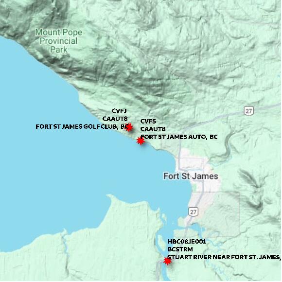 map at zoomlvl 10x10 kilometres for FORT ST JAMES AUTO
