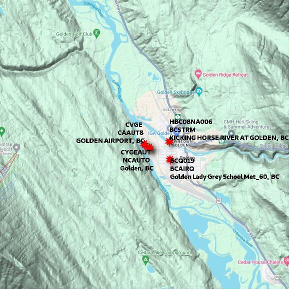 map at zoomlvl 10x10 kilometres for GOLDEN AIRPORT