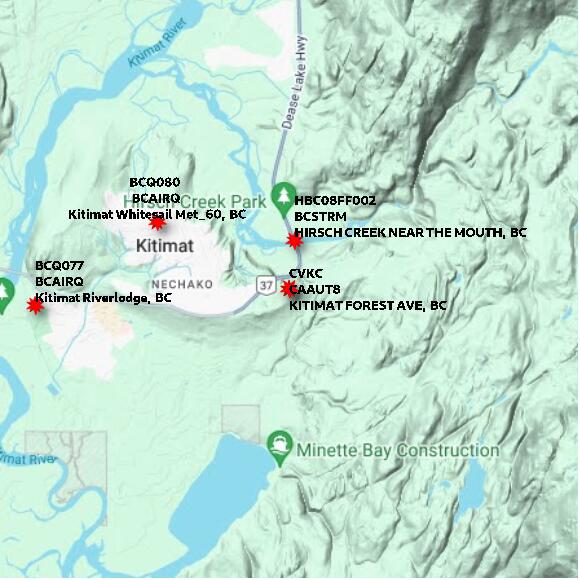 map at zoomlvl 10x10 kilometres for KITIMAT FOREST AVE