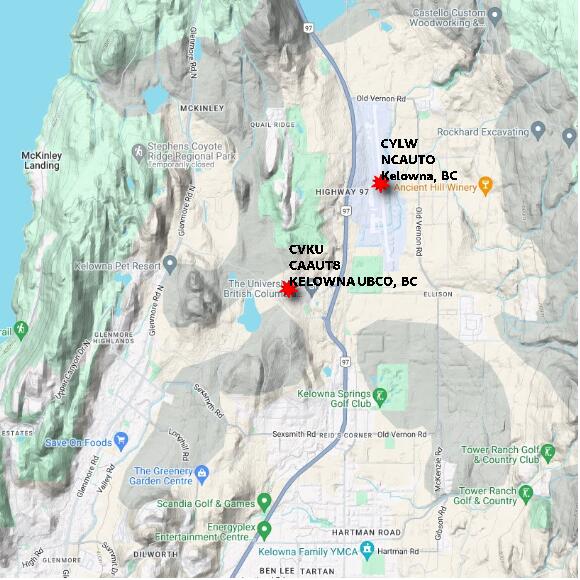 map at zoomlvl 10x10 kilometres for KELOWNA UBCO
