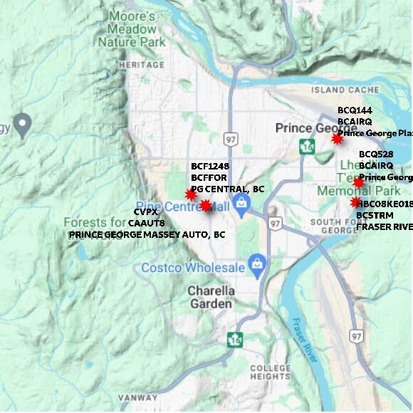 map at zoomlvl 10x10 kilometres for PRINCE GEORGE MASSEY AUTO