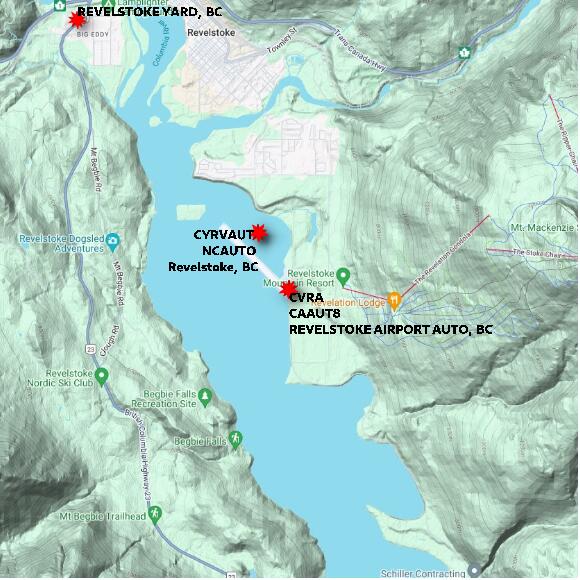 map at zoomlvl 10x10 kilometres for REVELSTOKE AIRPORT AUTO
