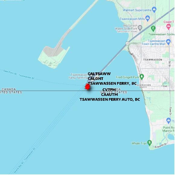 map at zoomlvl 10x10 kilometres for TSAWWASSEN FERRY AUTO