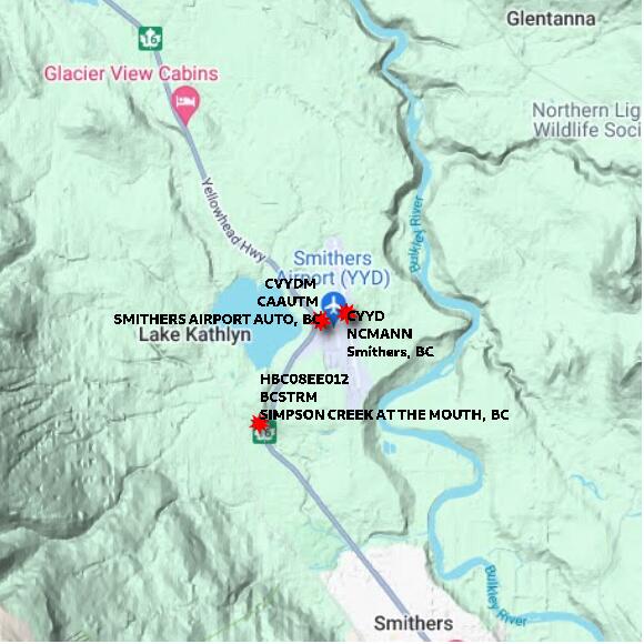 map at zoomlvl 10x10 kilometres for SMITHERS AIRPORT AUTO