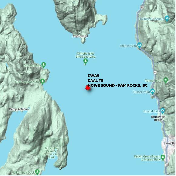 map at zoomlvl 10x10 kilometres for HOWE SOUND - PAM ROCKS