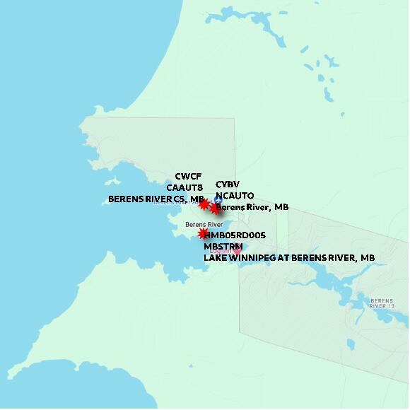 map at zoomlvl 10x10 kilometres for BERENS RIVER CS