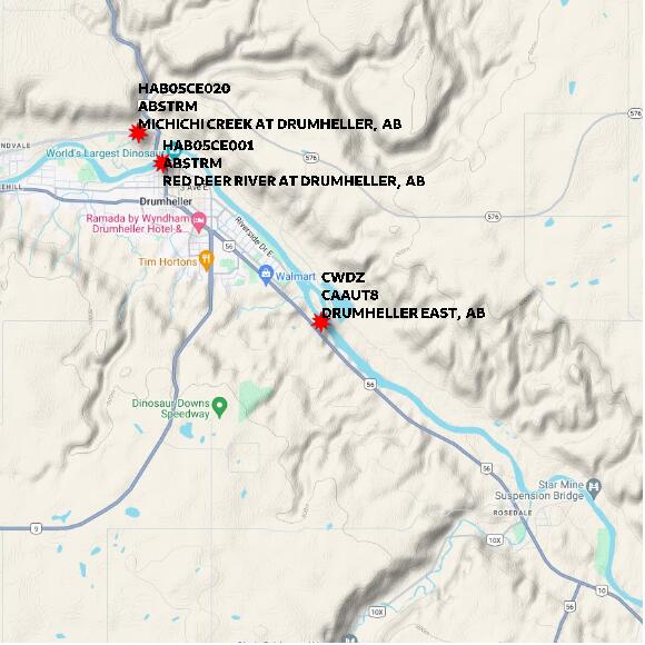 map at zoomlvl 10x10 kilometres for DRUMHELLER EAST