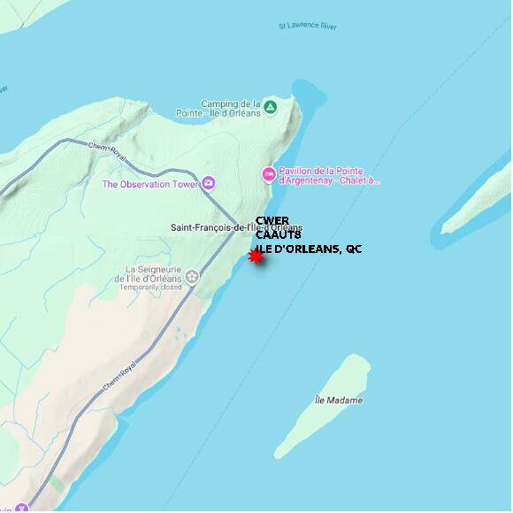 map at zoomlvl 10x10 kilometres for ILE D'ORLEANS