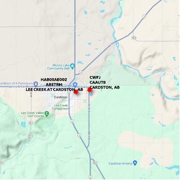map at zoomlvl 10x10 kilometres for CARDSTON