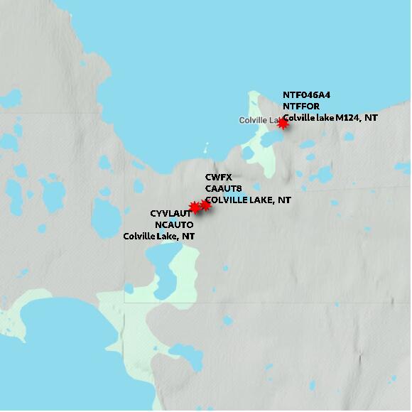 map at zoomlvl 10x10 kilometres for COLVILLE LAKE