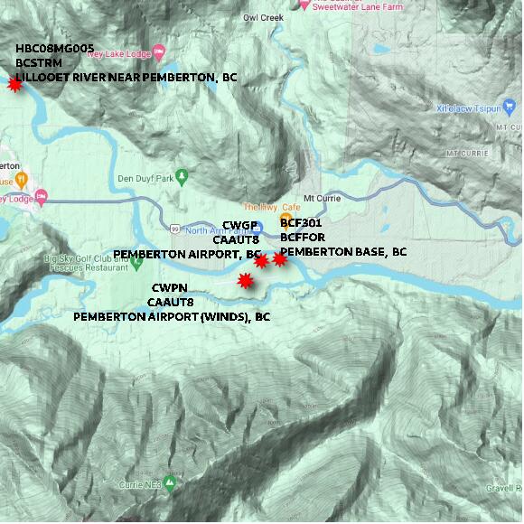 map at zoomlvl 10x10 kilometres for PEMBERTON CS