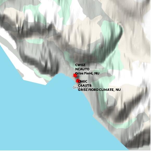 map at zoomlvl 10x10 kilometres for Grise Fiord